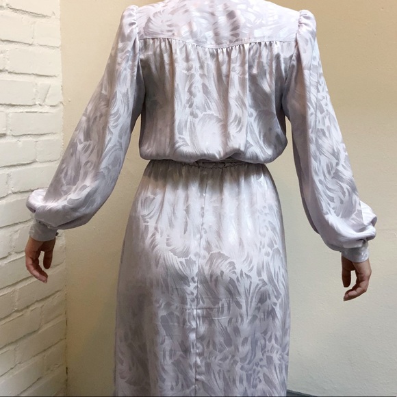 Vintage 80s Liquid Satin Faux Wrap Midi Dress | 6 - Picture 4 of 8